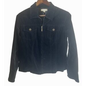 Coldwater Creek Women's Black Velvet Fitted Jacket Zip Front Medium Soft Casual